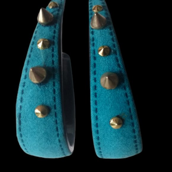 Faux Suede Turquoise Blue Stud spiked Hoop Earrings - Picture 7 of 12